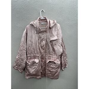Cambridge Collection Womens Jacket Size Medium Pink Button Up Hooded Silky